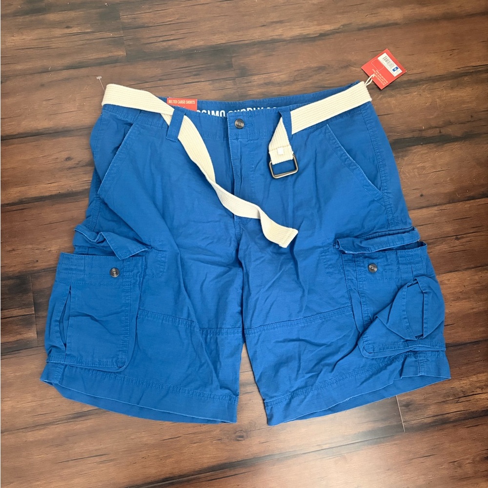 Target Blue Cargo Shorts with Cream Belt
